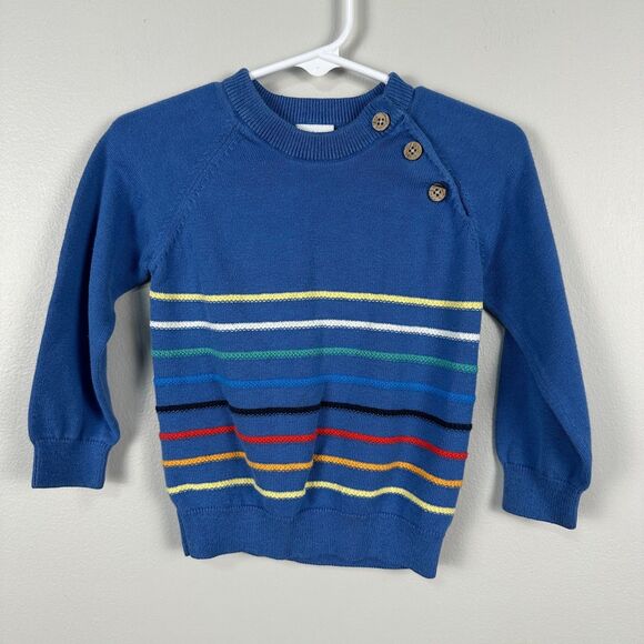 Polarn O. Pyret Boys 86 12-18 Months Crewneck Knit Pullover Sweater Blue Stripe - Picture 1 of 3
